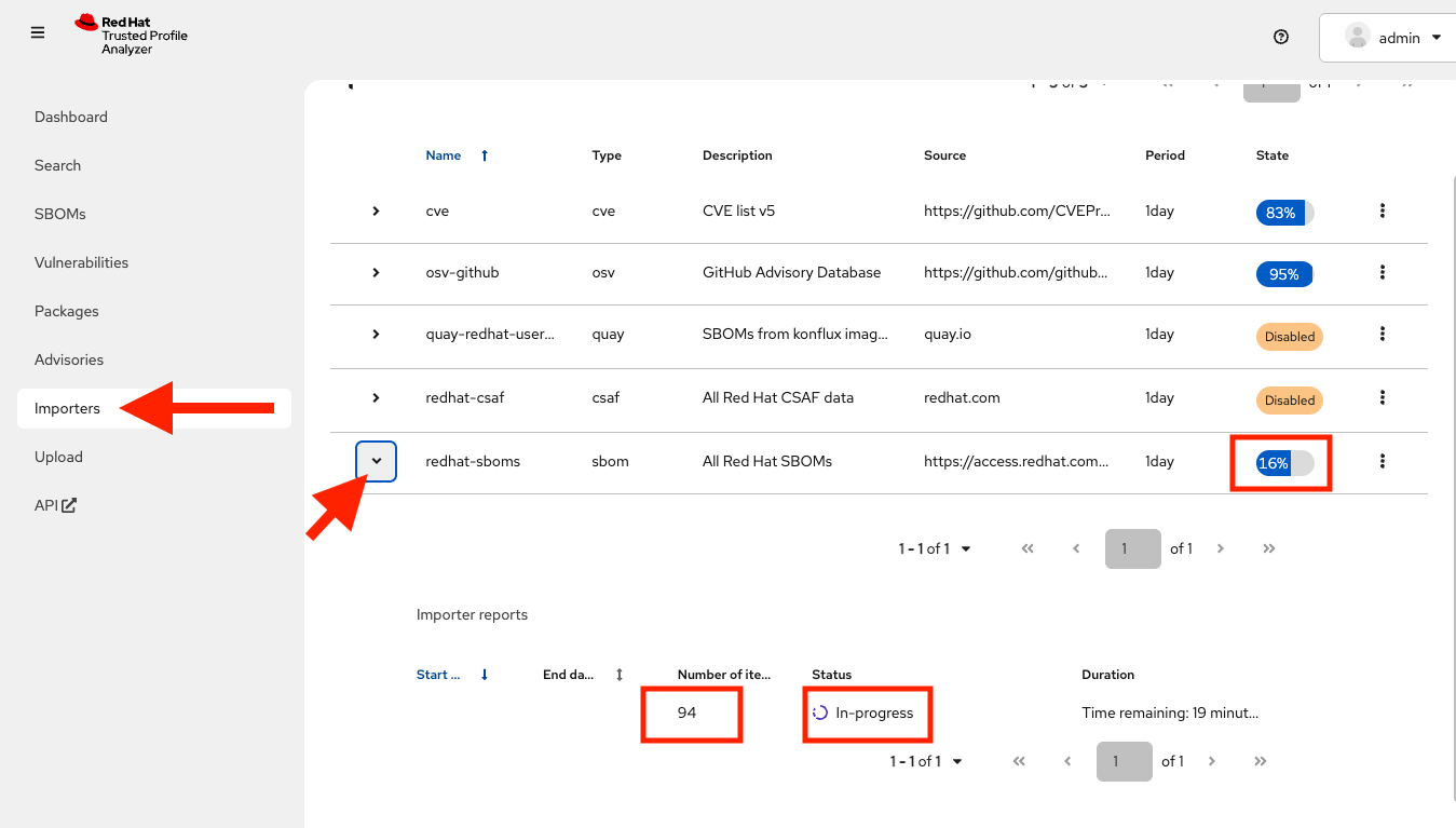 rhtpa importer enabled