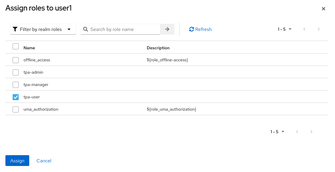 keycloak users assign role tpa user