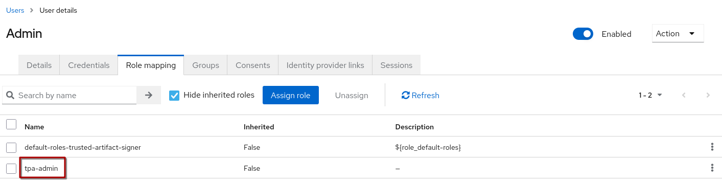 keycloak users assigned role tpa admin