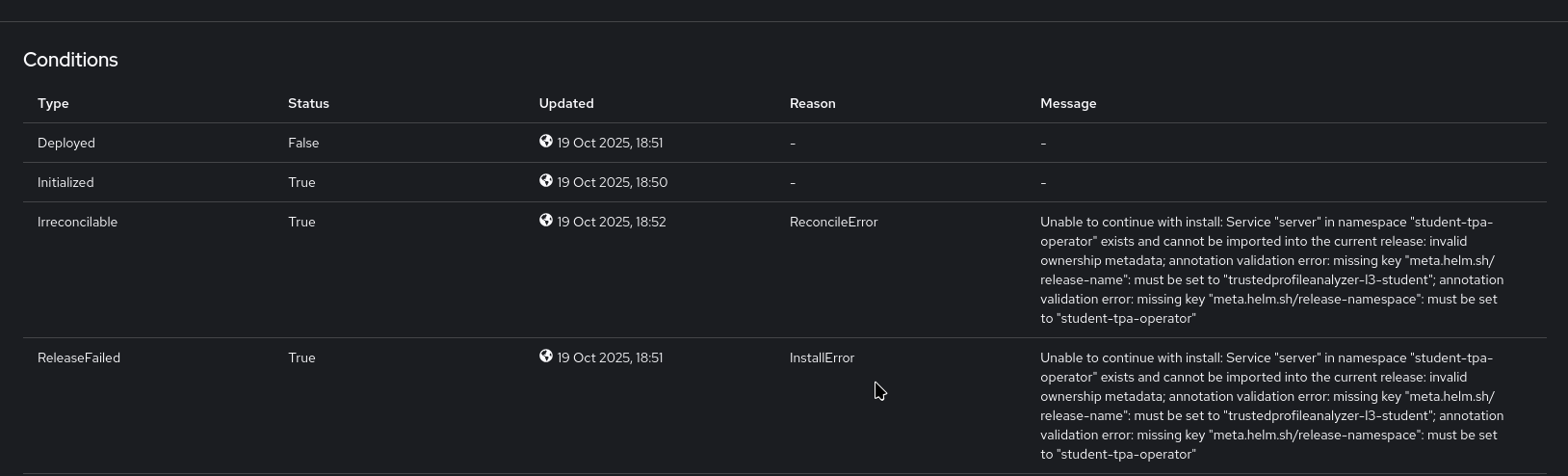 operator tpa failed detailed