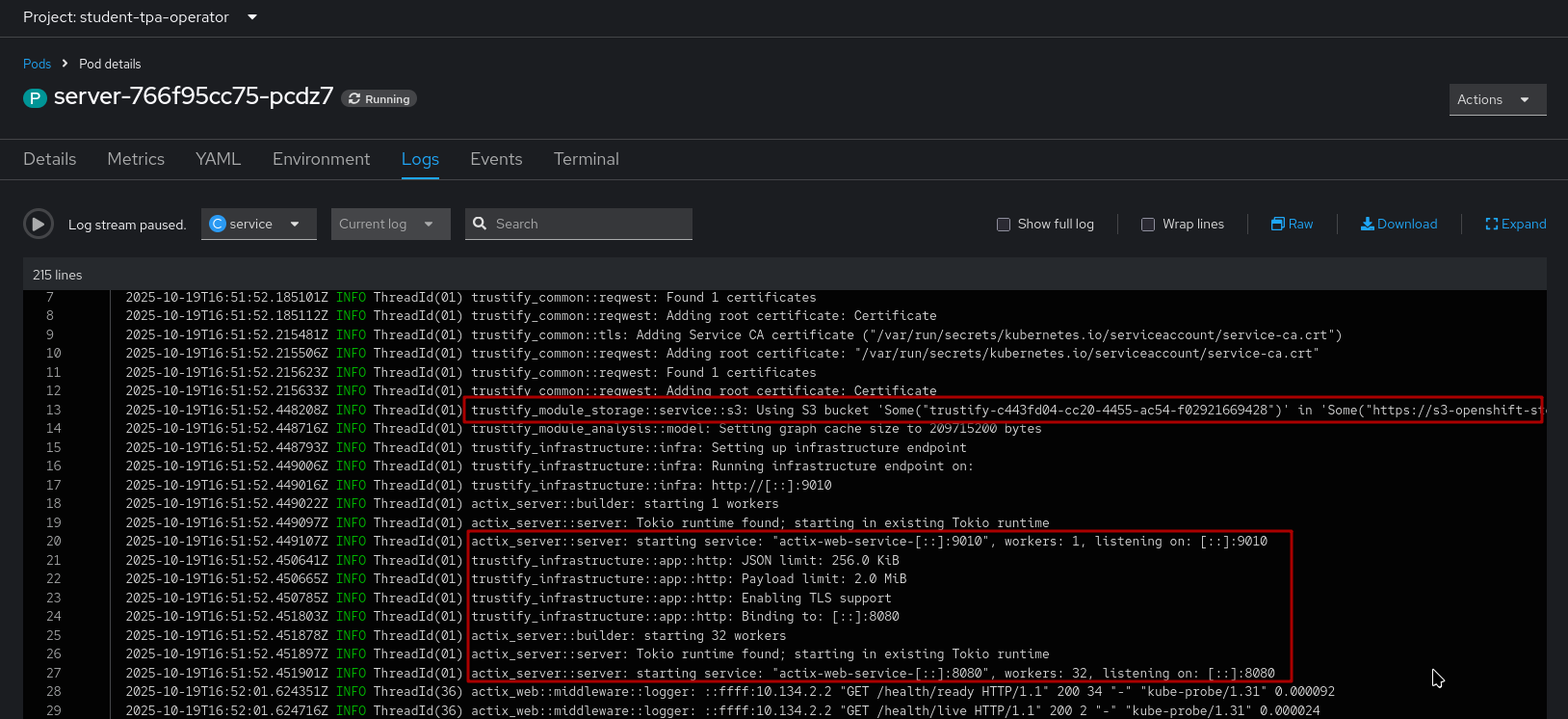 operator tpa server logs