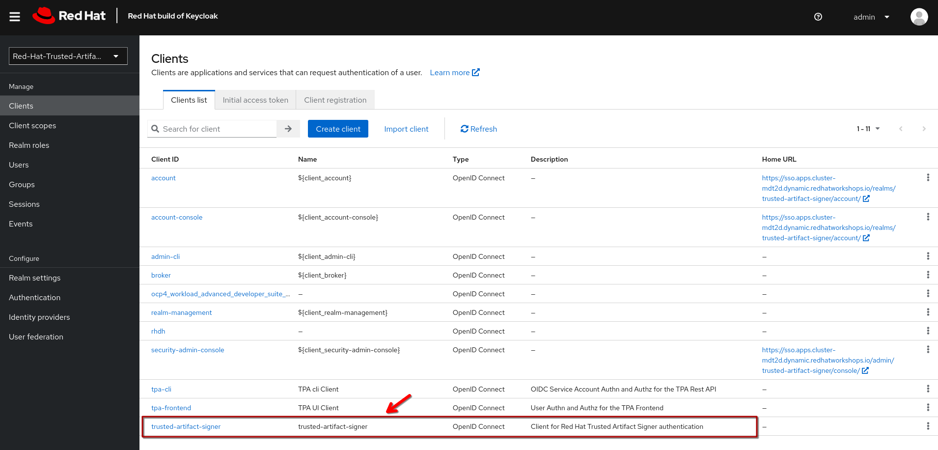 keycloak clients view