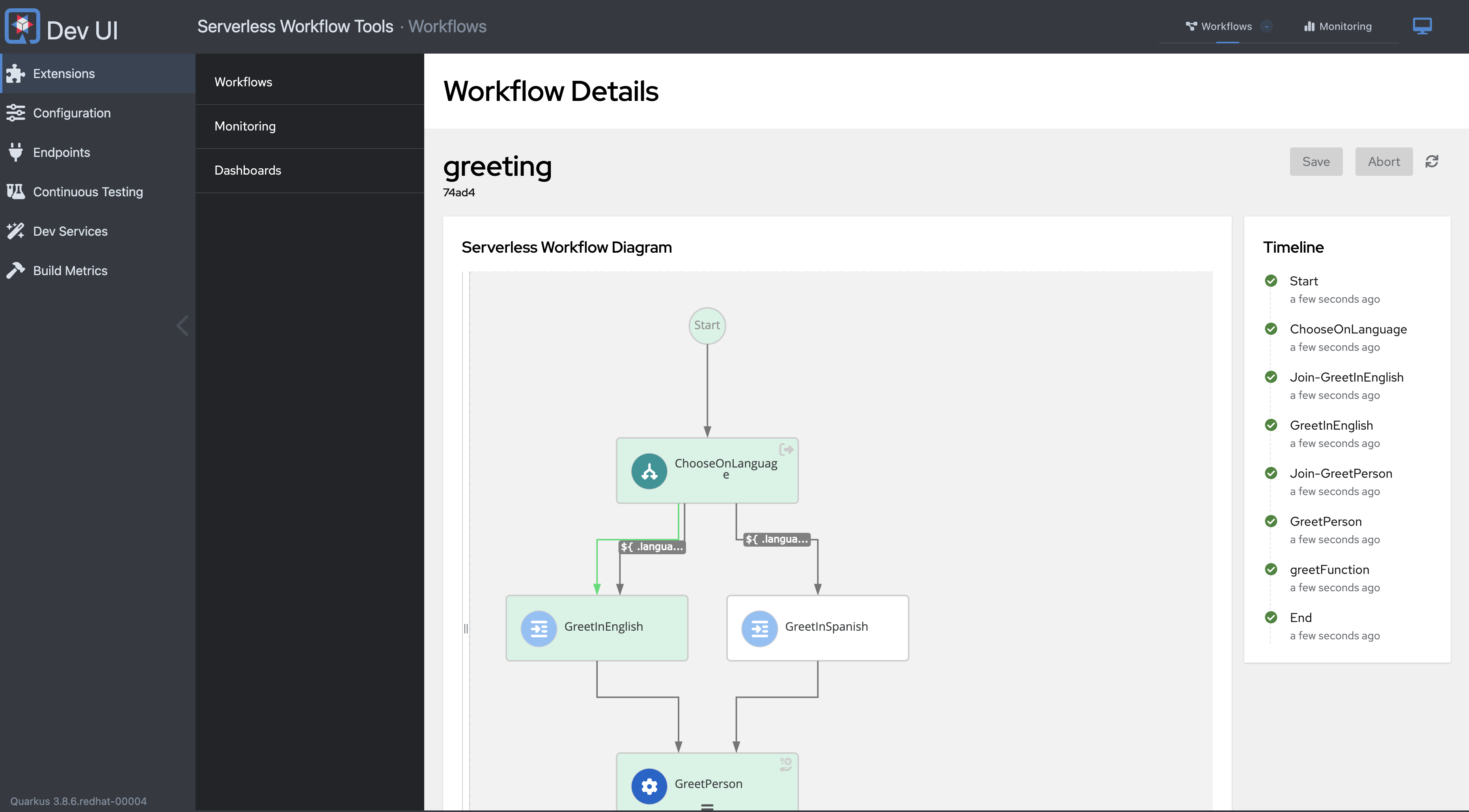 quarkus devui workflow outline