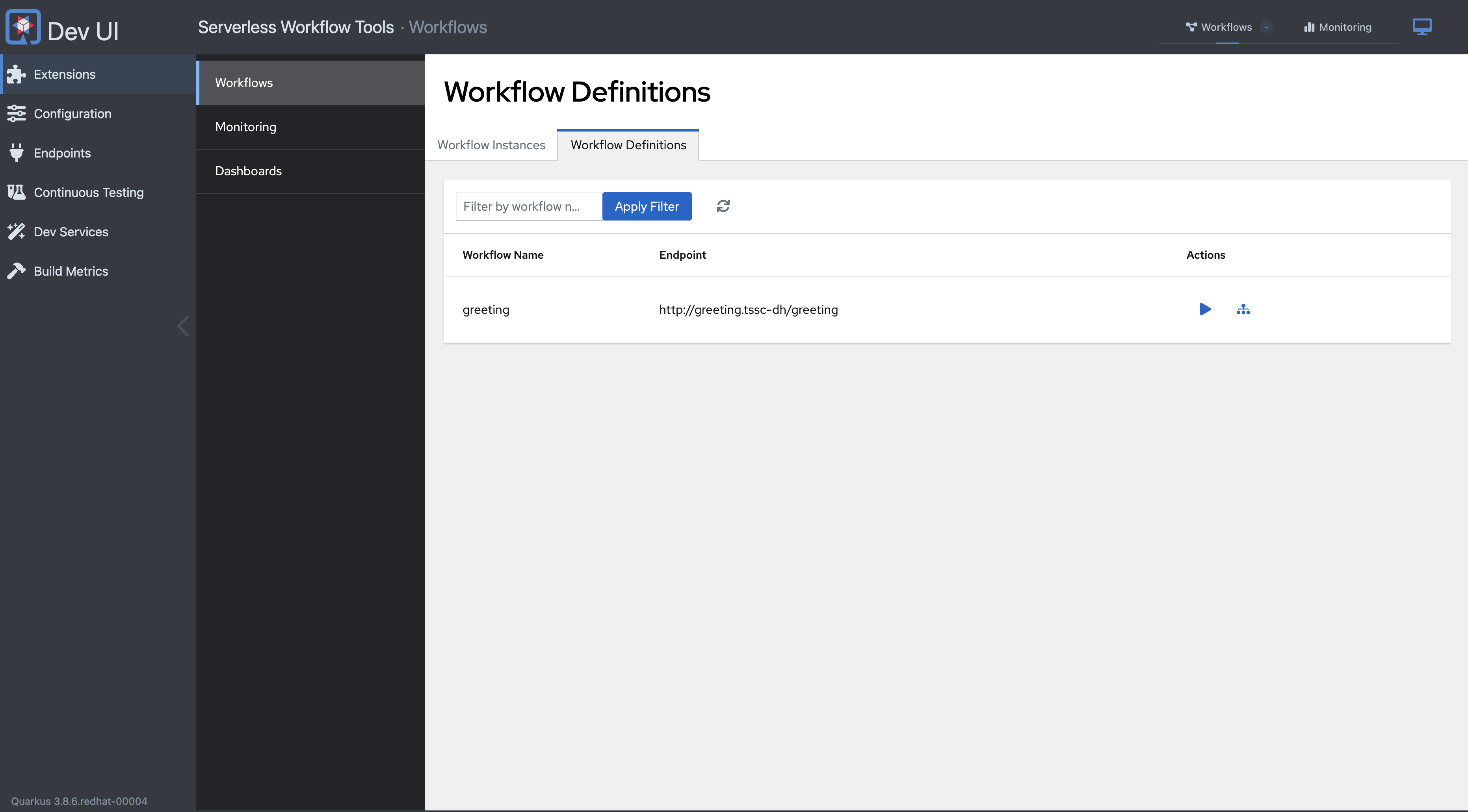 quarkus devui workflows
