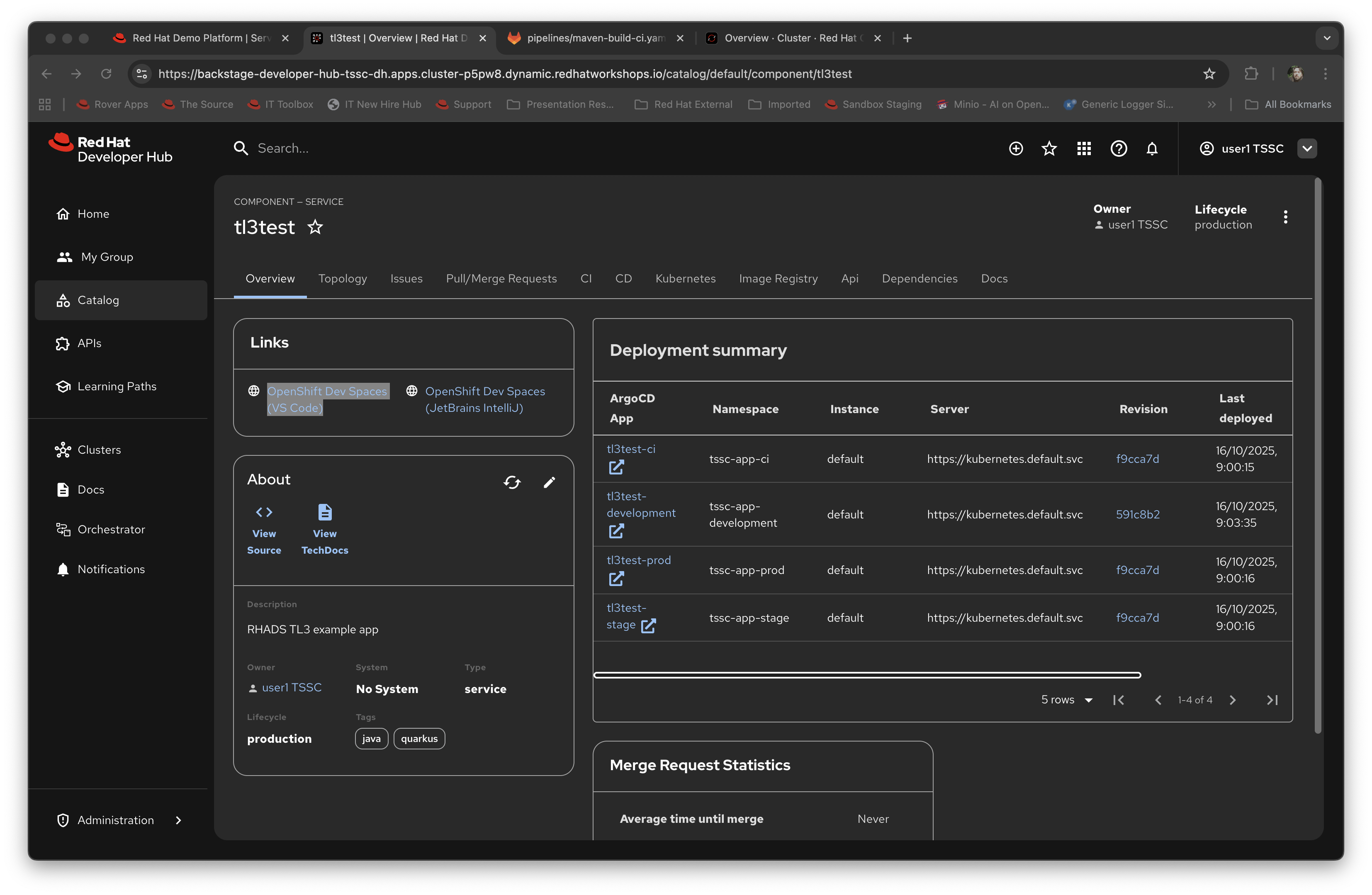 Highlighting the Dev Spaces link