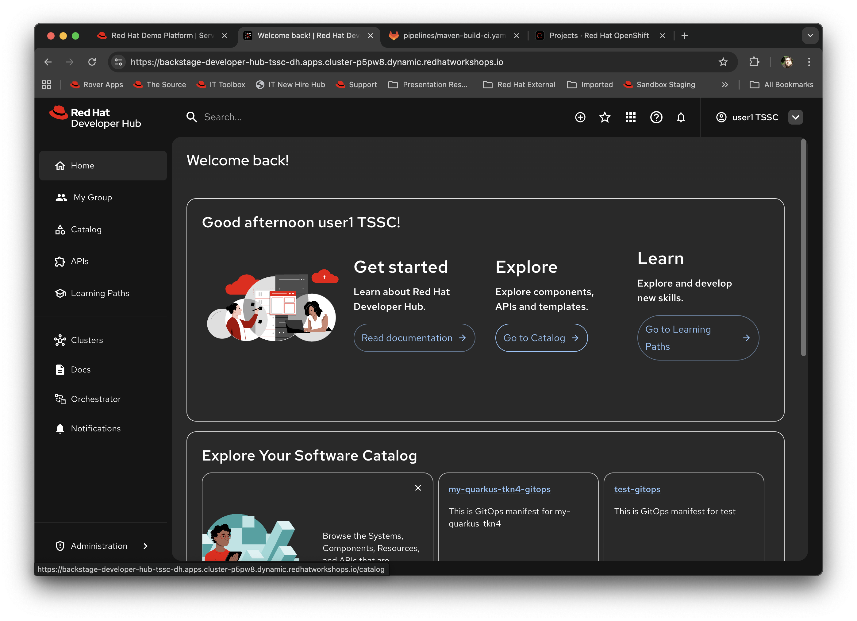 Red Hat Developer Hub Frontpage