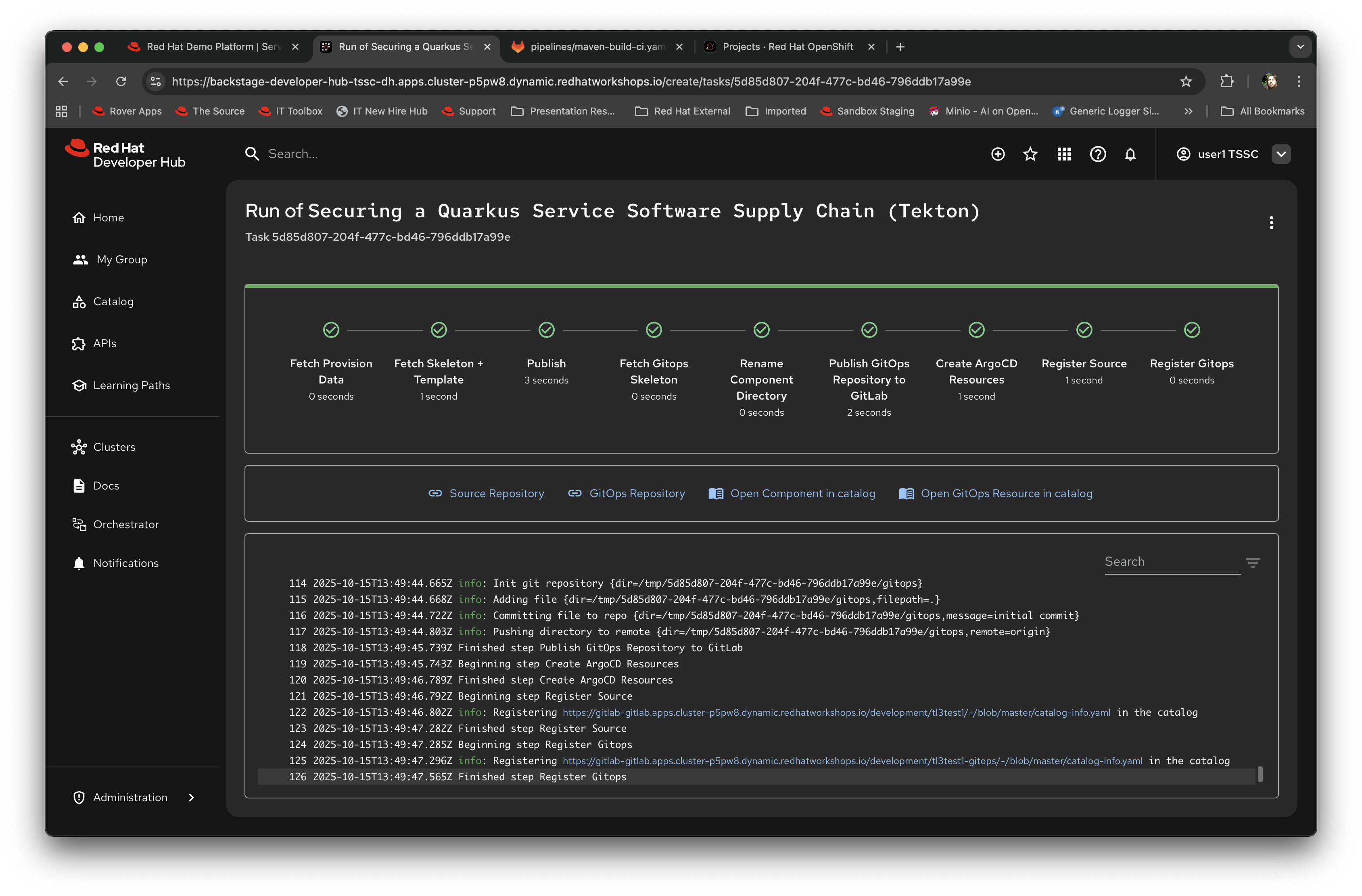 Red Hat Developer Hub Template success