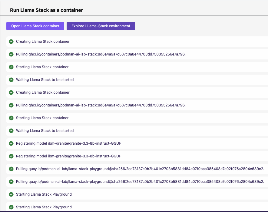 llama stack running container