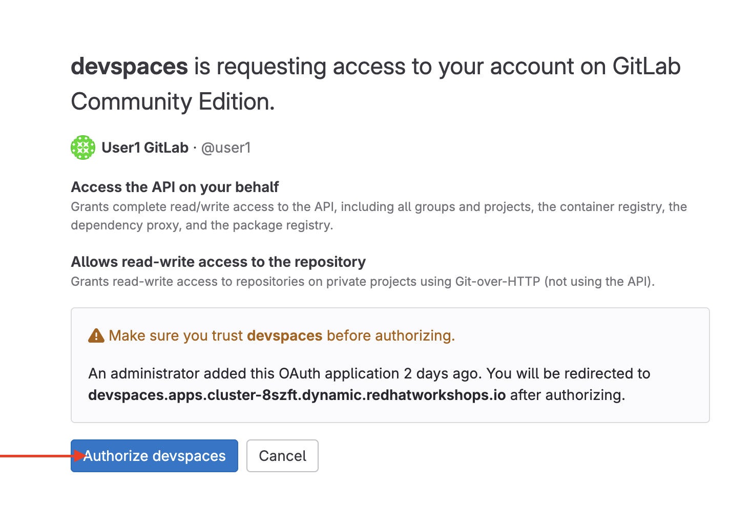 rhdh devspaces authorize