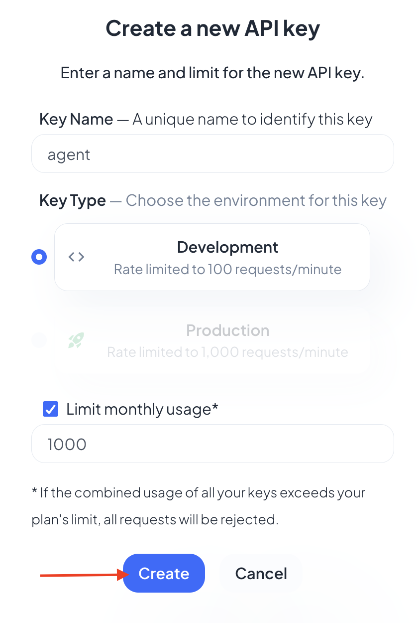 tavily appkey create