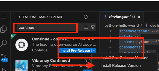 devspaces continue install release