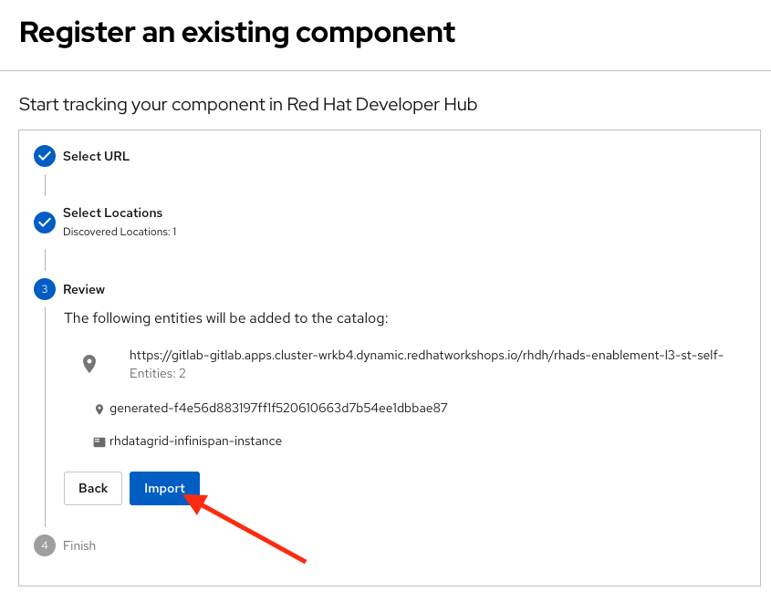 rhdh register component finish