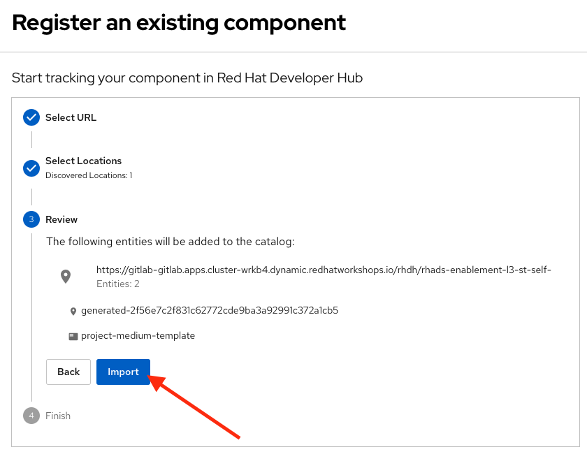 rhdh register component finish