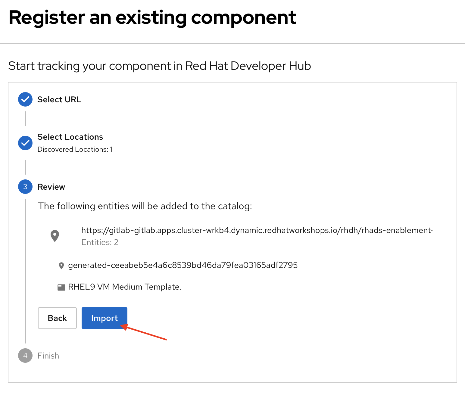 rhdh register component finish