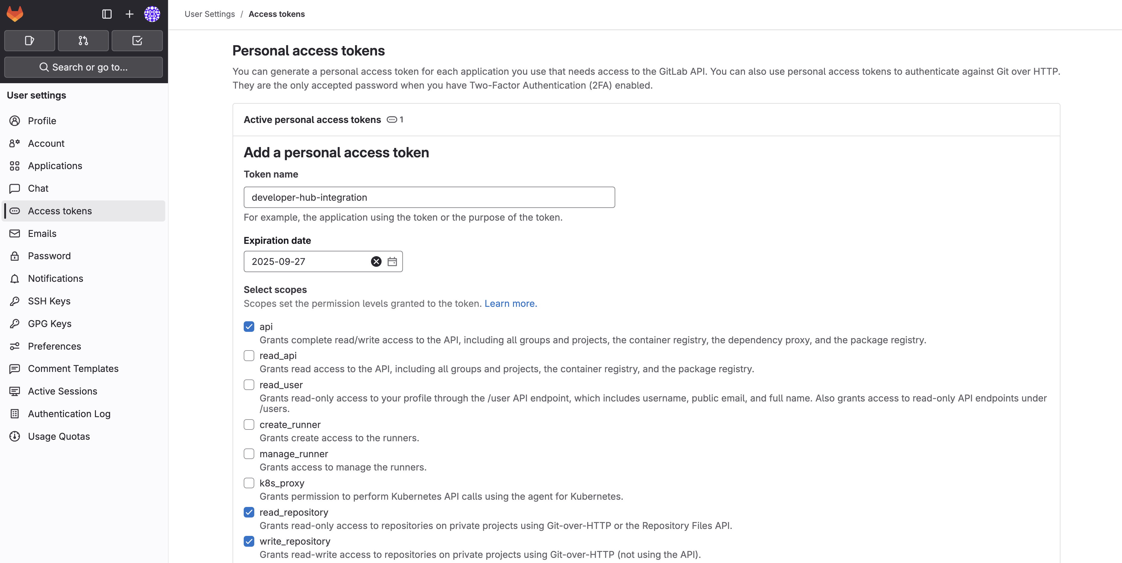 gitlab create token