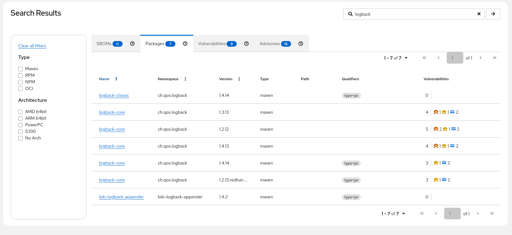 generic search logback results