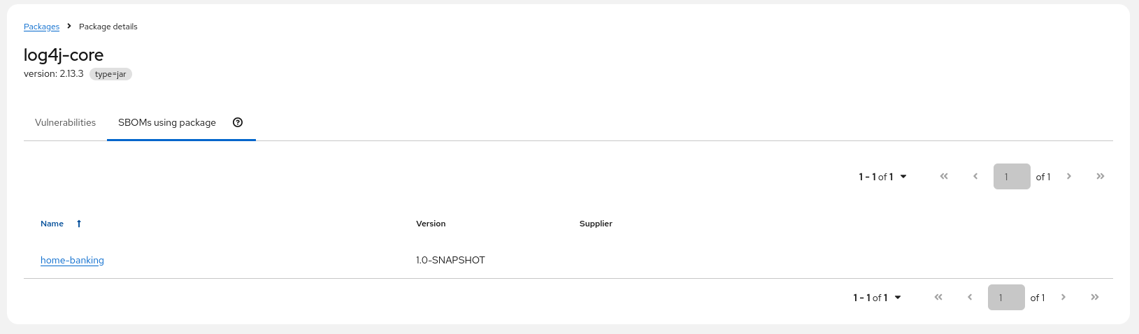 sboms using package and version